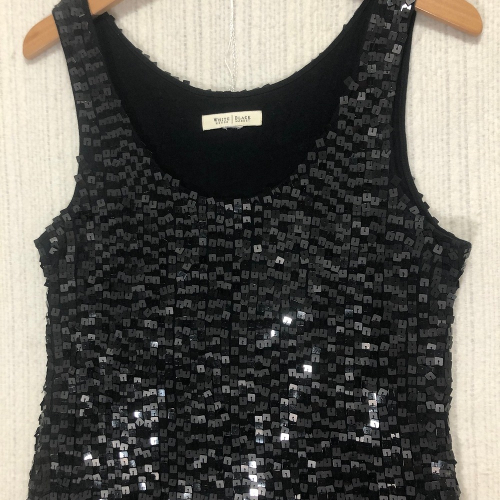 White House Black Market Sequin Tank Top Sleeveless Party Top‎ Black Size S